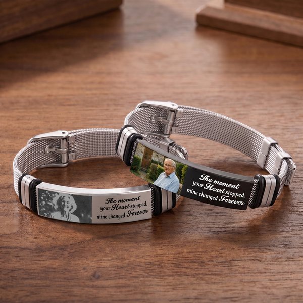 Personalized Sentimental Photo Adjustable Bracelet with Engraved Text Loss Memorial Sympathy Anniversary Gift for Family Friend