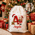 Personalized Photo Design Santa Claus Gift Bag with Name and Initial Christmas Gift for Family Friends