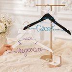 Personalized Bow Peal Wooden Wedding Dress Hanger with Wire Text and Date Dressing Room Decor Wedding Bridal Shower Gift for Bride Bridesmaid