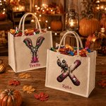 Sac fourre-tout personnalisé sur le thème d'Halloween, avec initiale et grande capacité, cadeau pour la fête d'Halloween (« Trick or Treat ») destiné aux enfants et aux passionnés d'Halloween
