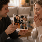 Personalized Four-Panel Collage Photo Heart Square Acrylic Plaque with Initial and Date Anniversary Birthday Gift for Wife Husband Couple