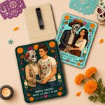 Personalized Paper-Cut Sugar Skull Design Photo Memorial Wooden Car Visor Clip Halloween Day of the Dead Gift for Family Friends