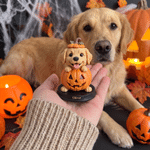 Personalized Halloween Pumpkin Witch Ghost Pet Photo Figurine with Text and Wooden Base Desk Decor Halloween Gift for Pet Owner Lover