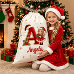 Personalized Photo Design Santa Claus Gift Bag with Name and Initial Christmas Gift for Family Friends