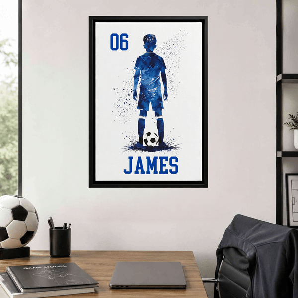 Personalised Soccer Splatter Silhouette Framed Canvas Print with Name Home Decor Ship from USA Birthday Gift for Soccer Players Boys Girls