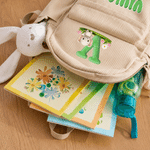 Personalised Cartoon Animal Initial Multicolour Corduroy Backpack with Name Daily Use Birthday Back to School Gift for Kids Toddlers