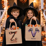 Sac fourre-tout personnalisé sur le thème d'Halloween, avec initiale et grande capacité, cadeau pour la fête d'Halloween (« Trick or Treat ») destiné aux enfants et aux passionnés d'Halloween