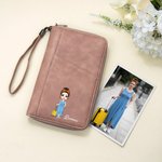 Personalized Portable PU Leather Passport Holder Wallet with Wristband, Custom Cartoon Character & Name, Birthday Gift for Travel Lovers