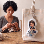 Personalized Cartoon Knitting Character Plush Keychain Bag Charm Birthday Anniversary Gift for Knitting Lover Mom Grandma
