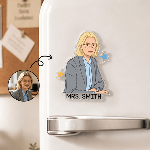 Personalised Teacher Portrait Photo Acrylic Fridge Magnet with Text Back to School Teacher's Day Birthday Gift for Teacher Educator