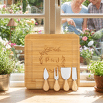 Personalized Engraved Initial Wreath  Bamboo Cutting Board with Drawer Housewarming Wedding Anniversary Gift for Couple Family