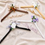 Personalised Bow Flower Aluminium Wire Wooden Hanger with Name Dressing Room Decor Wedding Bridal Shower Gift for Bride Bridesmaid