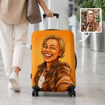 Personalisierte Kofferschutzhülle mit Karikatur vom Foto | Elastische Kofferhülle für 18–32 Zoll | Reise Geschenk für Reisende Paare & Familien