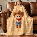 Personalized Cartoon Western Cowgirl Cowboy Kid Photo Soft Throw Blanket with Name Home Decor Birthday Gift for Boys Girls