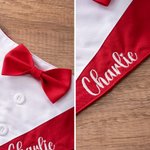 Personalised Red Black Plaid Bowknot Tuxedo Style Dog Bandana with Embroidered Name Christmas Wedding Birthday Gift for Pet Lovers