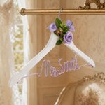 Personalised Bow Flower Aluminium Wire Wooden Hanger with Name Dressing Room Decor Wedding Bridal Shower Gift for Bride Bridesmaid