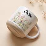 Personalized Multicolor Birth Flower 12 oz Ceramic Mug with Name Daily Use Anniversary Birthday Gift for Woman Coworker Friend Daughter