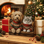 Personalized Christmas Pet Photo Oil Painting Style Canvas Prints with Text Home Decor Ship from USA Christmas New Year Birthday Gift for Pet Owners