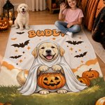 Personalized Cute Halloween Pet Photo Ghost Soft Throw Blanket with Name Daily Use Home Decor Halloween Gift for Pet Owners Lovers