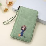 Personalized Portable PU Leather Passport Holder Wallet with Wristband, Custom Cartoon Character & Name, Birthday Gift for Travel Lovers