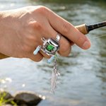 Personalised Mini Rotatable Fishing Reel Pendant Ring Necklace with Detachable Letter and Fish Charm Birthday Gift for Husband Dad Fishing Lover