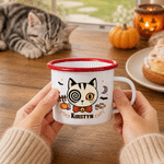 Personalised Halloween Spooky Cat Pumpkin Moon 11 oz Enamel Mug with Name Holiday Decor Halloween Party Gift for Boys Girls