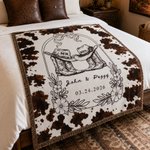 Couverture personnalisée de style cowboy à pompons avec prénoms | Cadeau d'anniversaire, de mariage ou pour les jeunes mariés