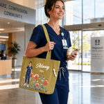 Personalized Birth Flower Medical Staff Photo Large Capacity Corduroy Tote Bag with Name and Text Travel Essential Birthday Gift for Nurse Doctor