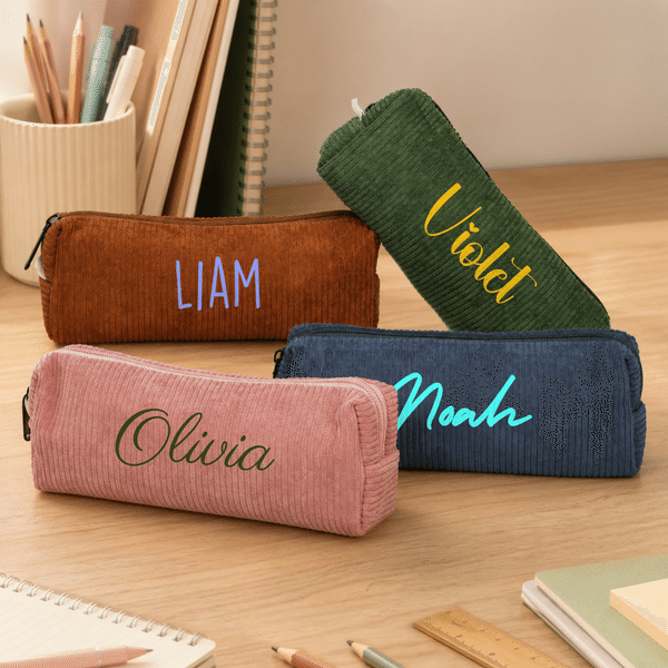 Personalised Multicolour Durable Corduroy Pencil Pouch with Name Back to School Birthday Gift for Students Colleagues