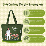 Personalized Birth Flower Medical Staff Photo Large Capacity Corduroy Tote Bag with Name and Text Travel Essential Birthday Gift for Nurse Doctor