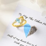 Personalised Half Heart Half Wing Birthstone Sterling Silver Ring with Engraved Text Dainty Jewellery Loss Memorial Sympathy Gift for Women