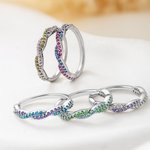 Personalized Wave Sterling Silver Ring with Double Birthstones Dainty Jewelry Birthday Anniversary Gift for Mother Daughter Woman