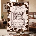 Couverture personnalisée de style cowboy à pompons avec prénoms | Cadeau d'anniversaire, de mariage ou pour les jeunes mariés