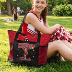 Personalized Multicolor Cartoon Cheerleader Oxford Tote Bag with Name and Mesh Pockets Sports Game Day Team Gift for Cheerleader Teammate