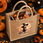 Personalised Cute Halloween Character Design Photo Large Capacity Jute Tote Bag with Name Halloween Party Gift for Family Kids