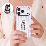 Personalised Watercolour Pet Photo Portrait Striped Phone Case for iPhone Samsung with Name Daily Use Birthday Gift for Pet Lovers