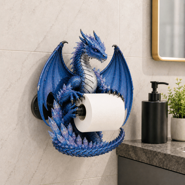 Crystal Dragon Toilet Paper Holder, Wall Mounted Fantasy Bathroom Roll Dispenser, Decorative Restroom Accessory, Holiday Gift for Men/Dragon Hobbyists