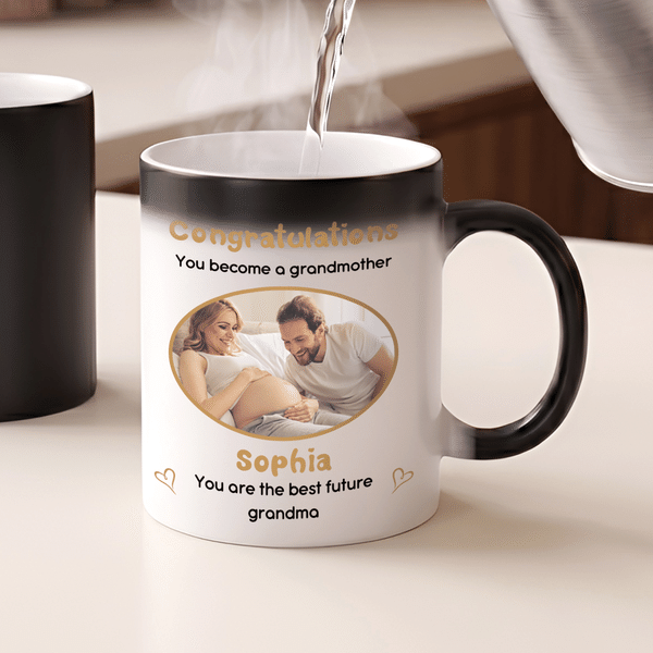 Personalised Pregnancy Announcement Heat-Activated Ceramic Mug with Photo and Name Baby Announcement Gift for Expectant Mothers New Parents