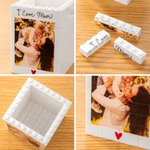 DIY Building Blocks Pencil Holder, Custom Photo & Text Desktop Organiser, Easy Assembly Brick Decor, Father's Day Birthday Gift for Family Couple