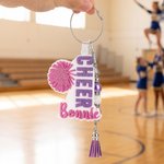 Personalized Glitter Bow Ribbon Cheering Horns Charm Keychain with Name and Tassel Sports Team Birthday Gift for Cheerleader