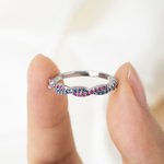 Personalized Wave Sterling Silver Ring with Double Birthstones Dainty Jewelry Birthday Anniversary Gift for Mother Daughter Woman