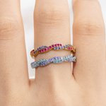 Personalized Wave Sterling Silver Ring with Double Birthstones Dainty Jewelry Birthday Anniversary Gift for Mother Daughter Woman