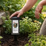 Personalisiertes Solar Grablicht mit Trauerspruch Blumenkranz & Foto | mit Namen & Datum | Garten | Friedhof | Erinnerung Geschenk für Hinterbliebene
