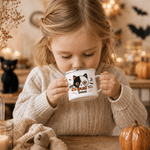 Personalised Halloween Spooky Cat Pumpkin Moon 11 oz Enamel Mug with Name Holiday Decor Halloween Party Gift for Boys Girls