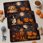 Personalized Halloween Theme Pet Photo Waterproof Pet Feeding Mat with Name Pet Supplies Housewarming Halloween Gift for Pet Owners