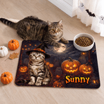 Personalized Halloween Theme Pet Photo Waterproof Pet Feeding Mat with Name Pet Supplies Housewarming Halloween Gift for Pet Owners