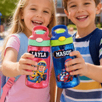 Personalized Fantasy Racing Car Photo 16 oz Water Bottle with Name Outdoor Supplies Back to School Birthday Gift for Kids Students