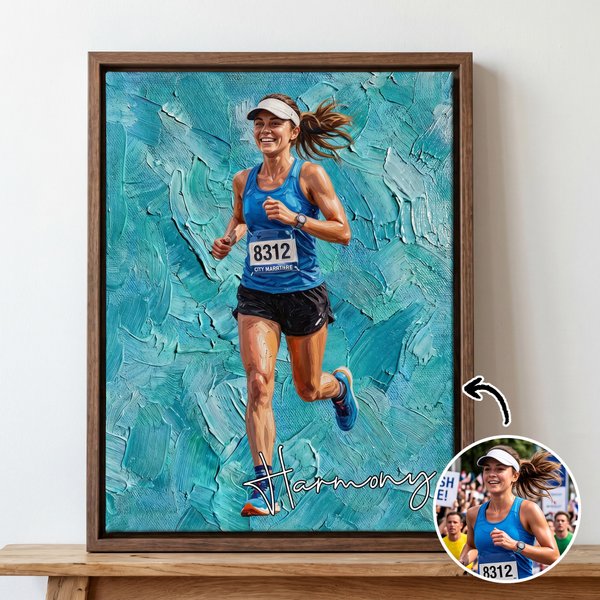 Personalized Oil Painting Style Marathon Sports Photo Canvas Prints with Name Home Decor Ship from USA Birthday Team Gift for Marathon Lover