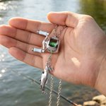 Personalised Mini Rotatable Fishing Reel Pendant Ring Necklace with Detachable Letter and Fish Charm Birthday Gift for Husband Dad Fishing Lover