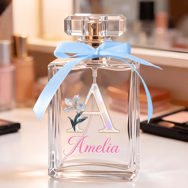 Personalised Pearl Effect Birth Flower Initial Refillable Perfume Bottle with Name Daily Use Birthday Gift for Women